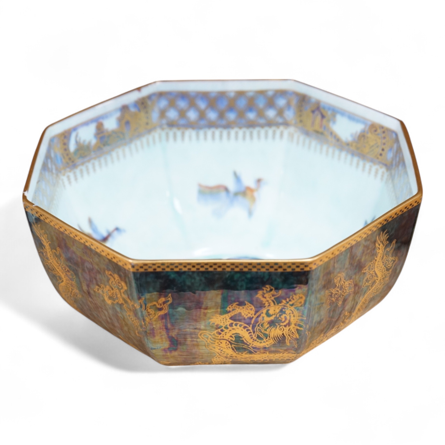 A Wedgwood octagonal lustreware ‘dragon’ bowl, designed by Daisy Makeig Jones, pattern number Z4831, 20cm wide